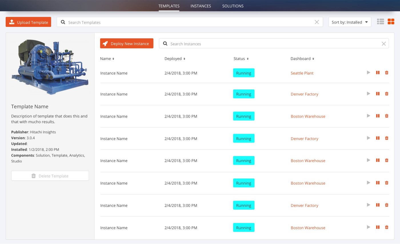 Hitachi Solutions Manager interface with the new templates card