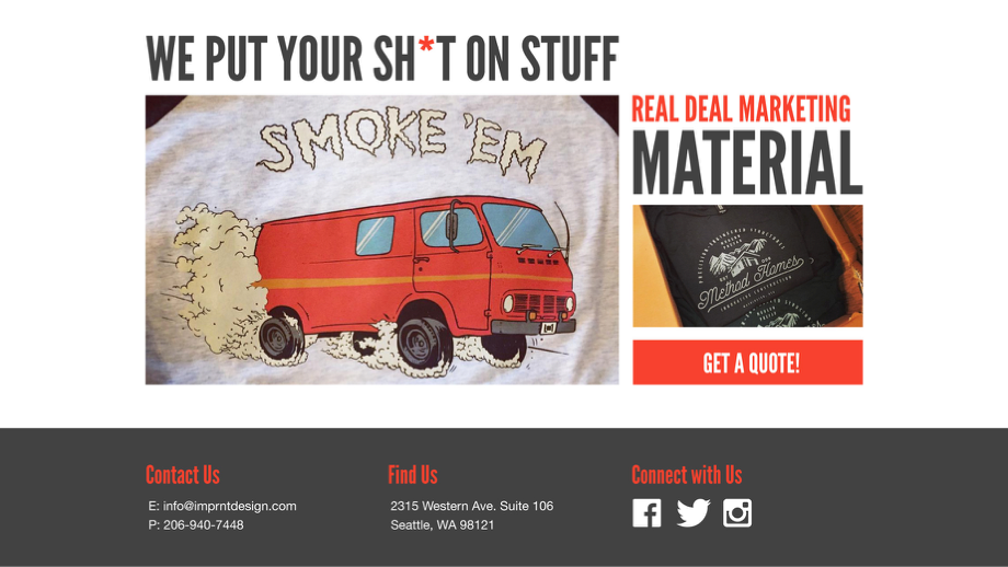 Imprnt.com homepage with images of printed shirts